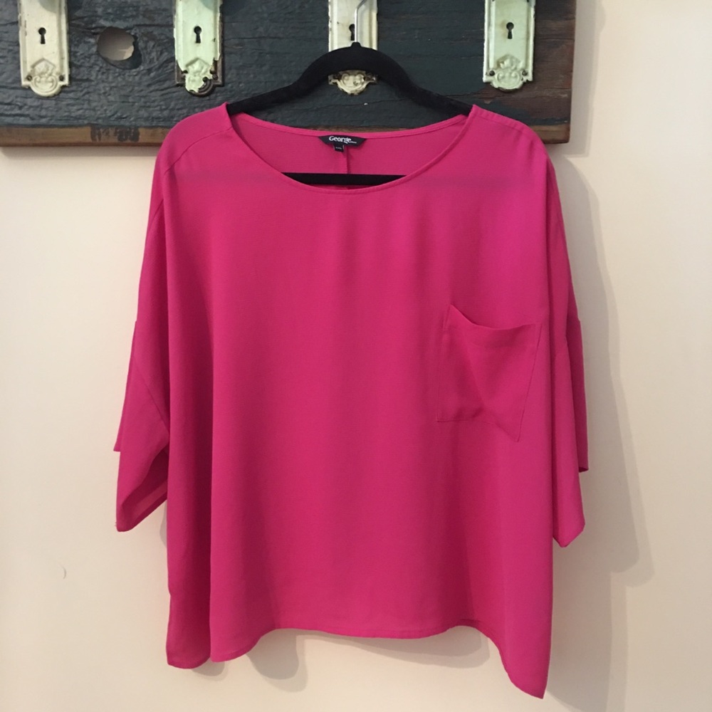 2/$12 George Pink Box-Cut Short-Sleeve Top Sz L